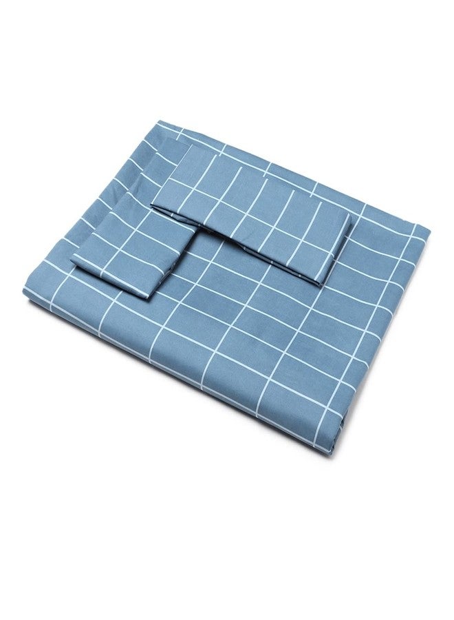 Belvostum Microfiber Checkered Double Bedsheet with 2 Pillows Covers 90x100 Inches (Blue) - Image 2