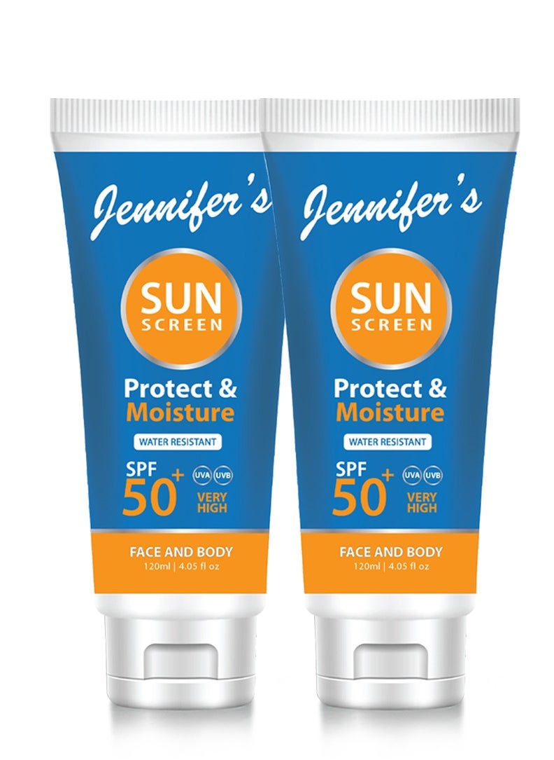 Jennifer's Jennifer's Face & Body Sunscreen Lotion SPF 50 | 120ml-Pack Of 2 Ultimate Sun Protection for Healthy, Radiant Skin| Water Resistant  - Image 1