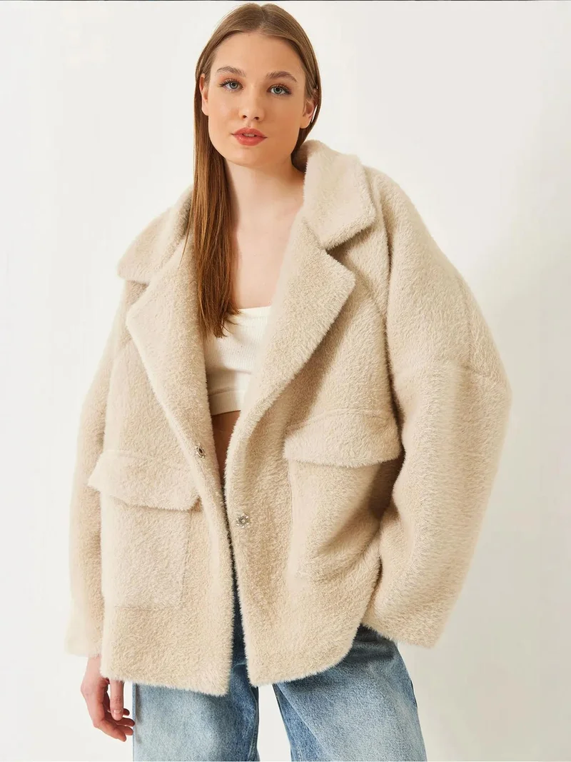 Bianco Lucci LUCCI Oversized Faux Fur Coat