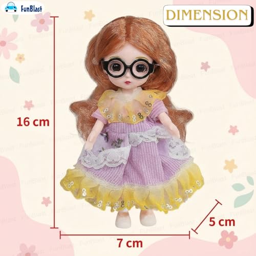 FunBlast Korean Fashion Doll for Girls – Stylish Toy Doll with Long Hair & Glasses, Beautiful Dress, Pretend Play Doll for Kids, Birthday Gift for Girls (A) - Image 3