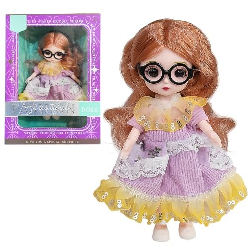 FunBlast Korean Fashion Doll for Girls – Stylish Toy Doll with Long Hair & Glasses, Beautiful Dress, Pretend Play Doll for Kids, Birthday Gift for Girls (A) - Image 1