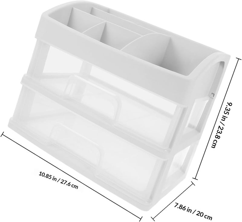 Desktop Makeup Organizer Drawer Case, 2-tier Plastic Storage Box, White Cosmetic Holder for Student Dormitory and Vanity Table - Image 2