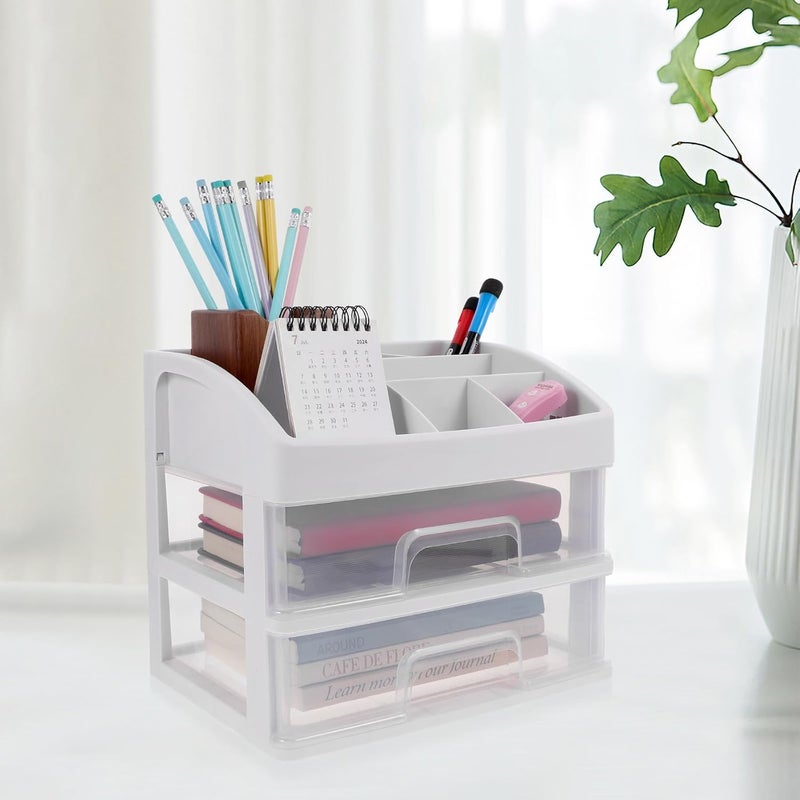 Desktop Makeup Organizer Drawer Case, 2-tier Plastic Storage Box, White Cosmetic Holder for Student Dormitory and Vanity Table - Image 5