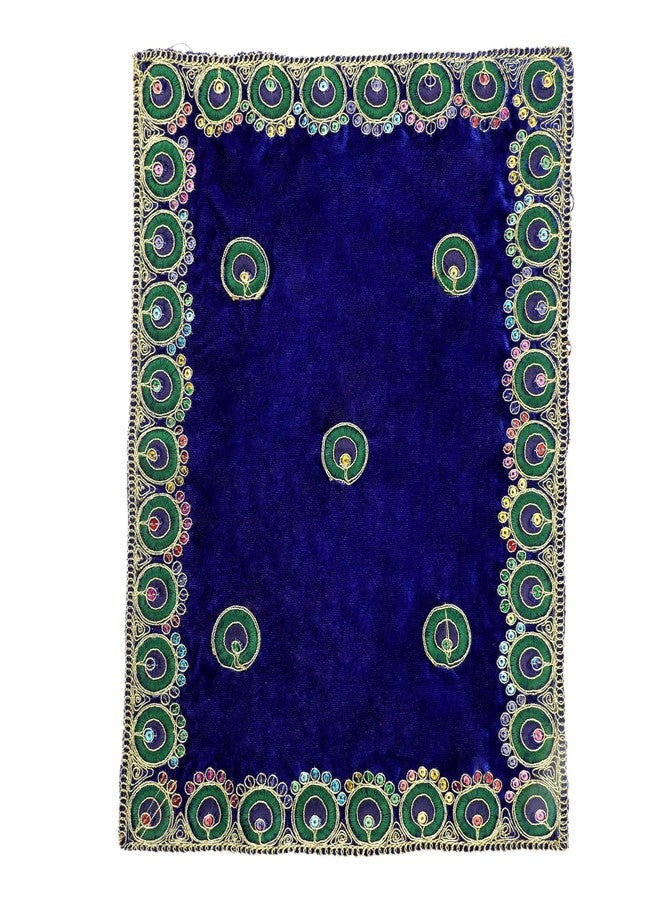 أديتري_كرييشن مجموعة من قطعتين من قماش بوجا المخملي المزخرف من آسان تشوناري (الحجم: - 25.4 سم × 17.78 سم) مادة تشوني بوجا الهندية التقليدية لهدايا العام الجديد مهرجان تشونري آسان لتمثال حصيرة تشوكي (برتقالي وأزرق) - Image 2