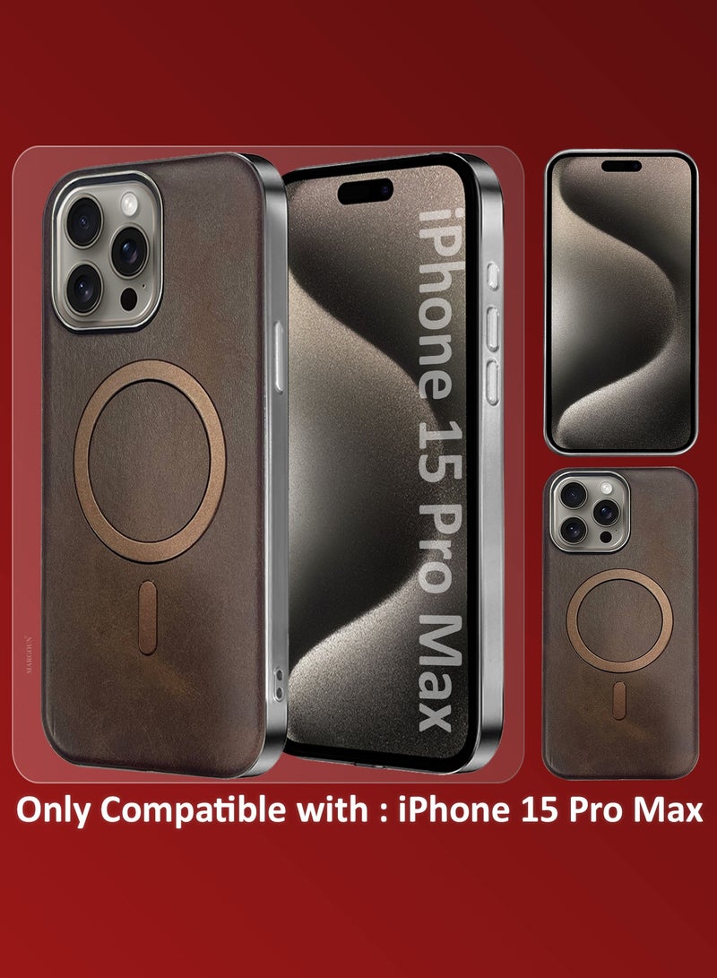 CATANES 3 Pack of PU Leather Case for Apple iPhone 15 Pro Max Compatible with Magsafe, Shockproof Drop Proof Protective Slim Case Brown - Image 2