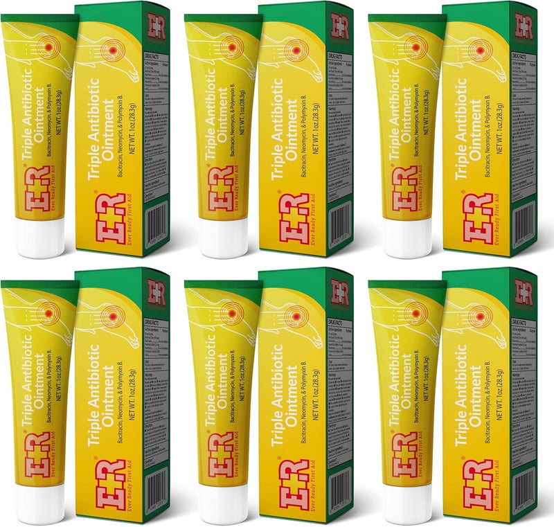 Ever Ready First Aid Triple Antibiotic Ointment 1.0 oz, First Aid Ointment for Minor Scratches, Cuts, Burns, Wounds - 6 Packs