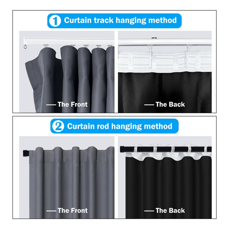MaKefeile Room Divider Curtains Total Blackout Privacy Curtain Panel Room Thermal Insulated Noise Reduction Curtains for Bedroom Window Living Room Ceiling Track Curtain W 8.3 ft Ã— H 7 ft Dark-Grey - Image 2