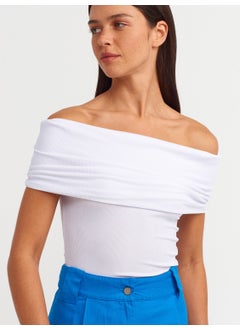 Dilvin 30851 Low Shoulder Blouse-White  - Image 1