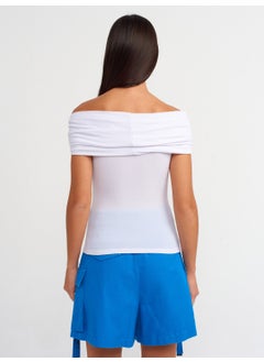 Dilvin 30851 Low Shoulder Blouse-White  - Image 2