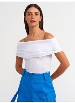 Dilvin 30851 Low Shoulder Blouse-White  - Image 3