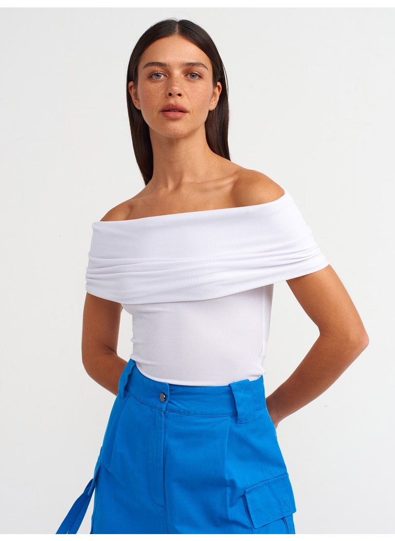 Dilvin 30851 Low Shoulder Blouse-White  - Image 3