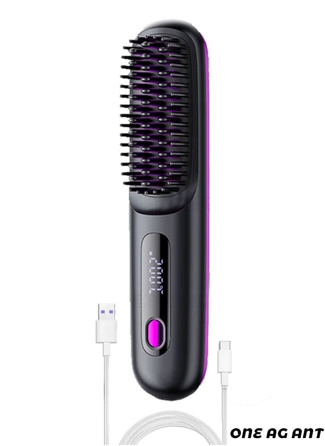 ONE AG ANT Hair Straightener Brush, Portable Mini Ceramic Ionic Straightening Comb and curler 2 in 1, Thermal Brush 20s Fast Heating & 3 Temp Settings & Anti-Scald  - Image 1