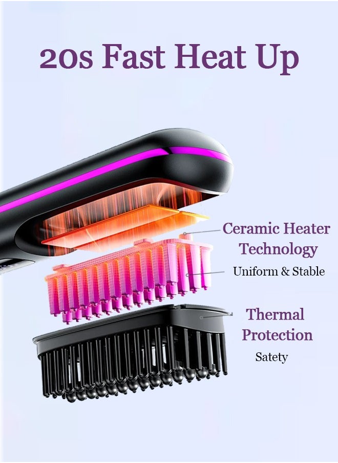 ONE AG ANT Hair Straightener Brush, Portable Mini Ceramic Ionic Straightening Comb and curler 2 in 1, Thermal Brush 20s Fast Heating & 3 Temp Settings & Anti-Scald  - Image 3