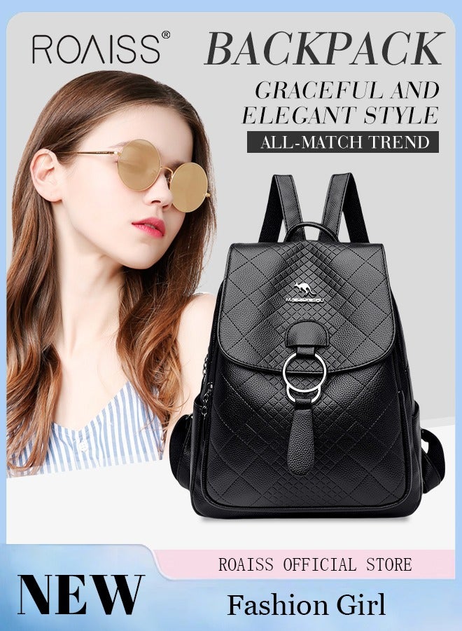 roaiss Women's Backpack New Simple All-Match Schoolbag Fashion Ladies Leisure Outdoor Travel Bag Lightweight Soft Leather Waterproof Scientific Storage Small Backpack for Women  - Image 1