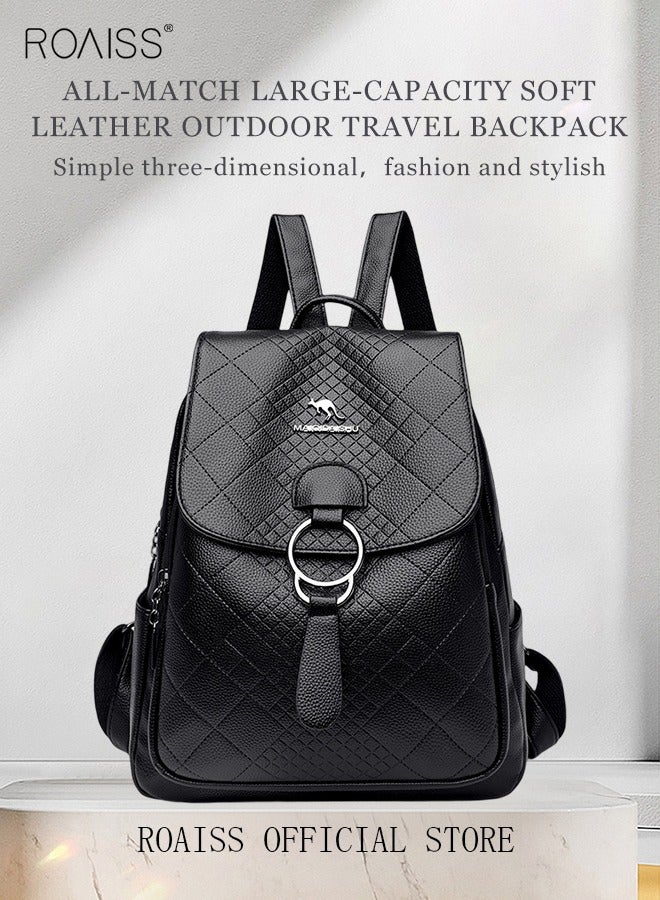 roaiss Women's Backpack New Simple All-Match Schoolbag Fashion Ladies Leisure Outdoor Travel Bag Lightweight Soft Leather Waterproof Scientific Storage Small Backpack for Women  - Image 2