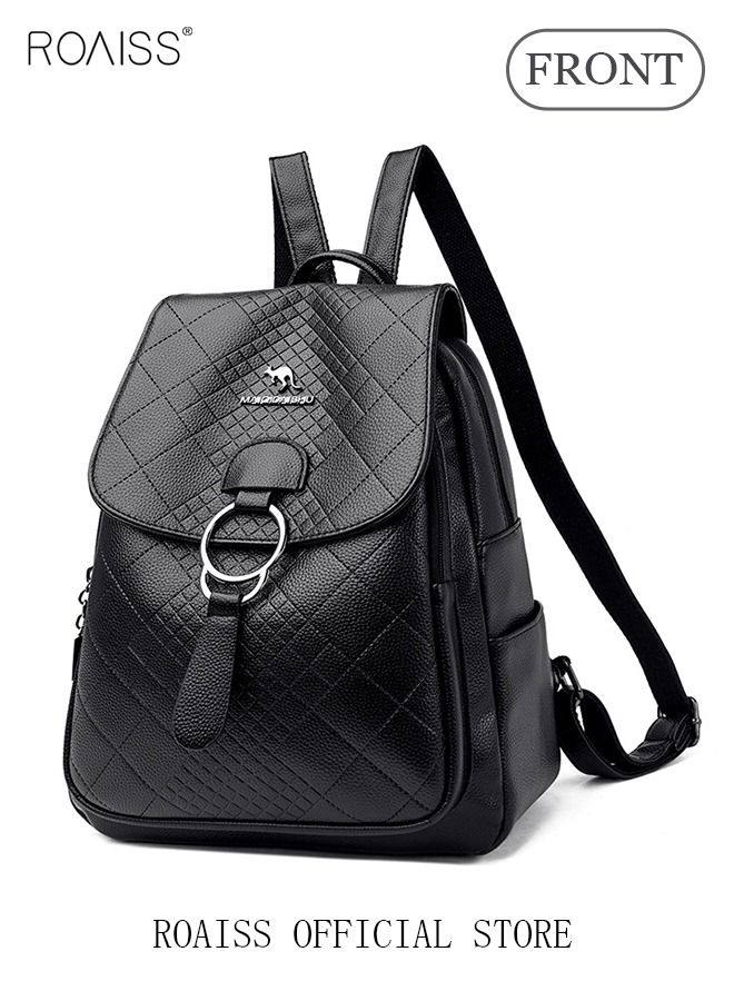 roaiss Women Stylish Leather Backpack, Large Capacity Travel Backpack with Zip Closure, Multi‑Pocket Anti‑Theft Daypack for Ladies, Suitable for Daily Use, Work, Shopping or Outdoor Activities, 27*13*32cm - Image 1