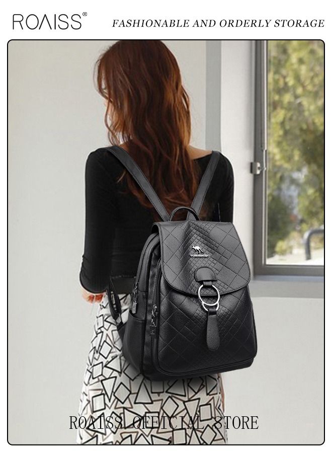 roaiss Women Stylish Leather Backpack, Large Capacity Travel Backpack with Zip Closure, Multi‑Pocket Anti‑Theft Daypack for Ladies, Suitable for Daily Use, Work, Shopping or Outdoor Activities, 27*13*32cm - Image 4