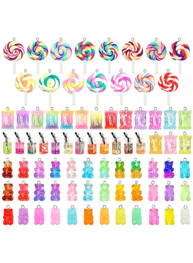 ZOCONE 79 PCS Colorful Candy Pendant Charm, Cute Resin Charms for Jewelry Making With Gummy Bear, Candy, Lollipop Charms for Girls, Resin Supplies for DIY Crafts Decoration - Image 1
