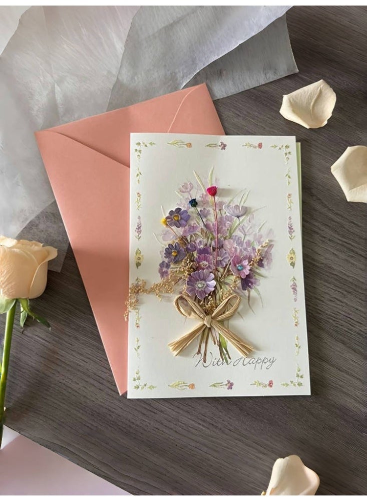 Generic 4pcs Real Dried Flower Blank Greeting Cards Paper with Envelopes Retro Gift for Teacher's Day Valentine's Day Thanksgiving Christmas Graduation Teachers Day  - Image 4