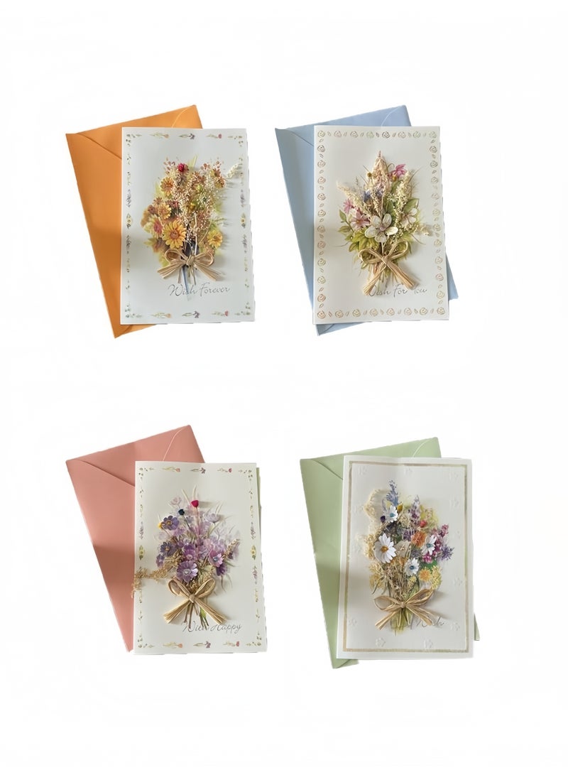Generic 4pcs Real Dried Flower Blank Greeting Cards Paper with Envelopes Retro Gift for Teacher's Day Valentine's Day Thanksgiving Christmas Graduation Teachers Day  - Image 1
