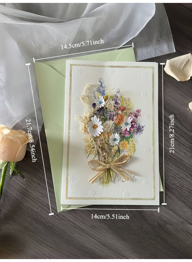 Generic 4pcs Real Dried Flower Blank Greeting Cards Paper with Envelopes Retro Gift for Teacher's Day Valentine's Day Thanksgiving Christmas Graduation Teachers Day  - Image 3