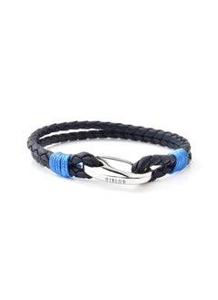 Riblor Margo Leather Bracelet For Men Navy Blue And Silver  - Image 1