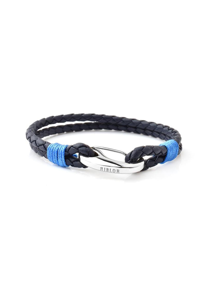 Riblor Margo Leather Bracelet For Men Navy Blue And Silver - Image 1