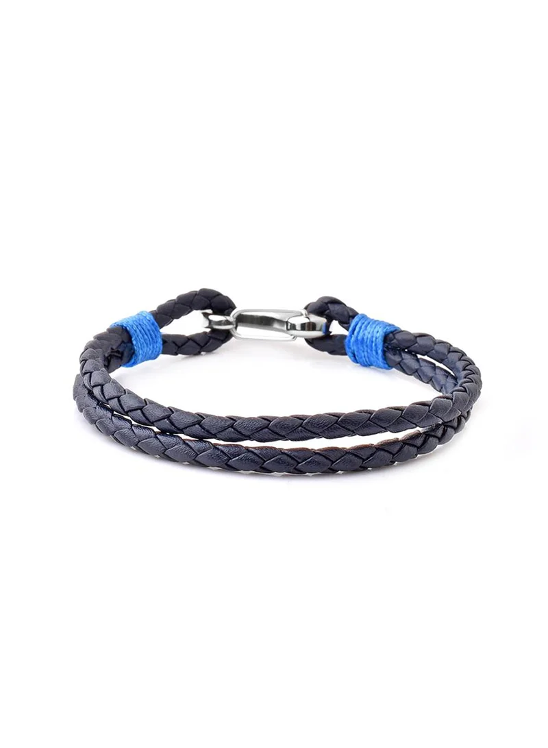 ريبلور Margo Leather Bracelet For Men Navy Blue And Silver