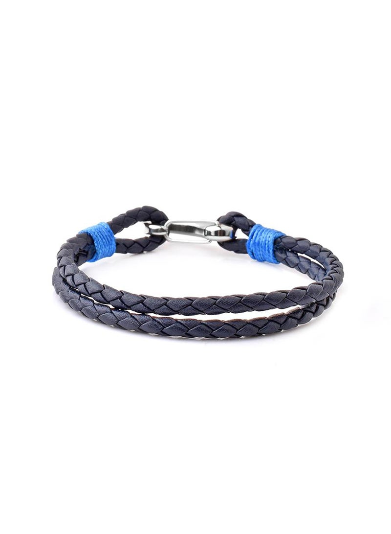 Riblor Margo Leather Bracelet For Men Navy Blue And Silver - Image 2