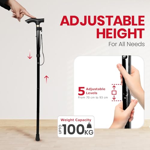 AGEasy (Max Group) Foldable Walking Stick|Enhanced Stability for Mobility Challenges | Adjustable, Anti-Slip, Ergonomic Grip | Supports Good Posture, Durable Material, Versatile Aid (Black) - Image 4