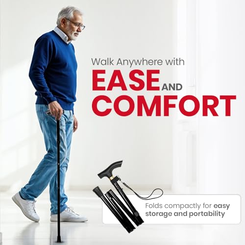 AGEasy (Max Group) Foldable Walking Stick|Enhanced Stability for Mobility Challenges | Adjustable, Anti-Slip, Ergonomic Grip | Supports Good Posture, Durable Material, Versatile Aid (Black) - Image 2