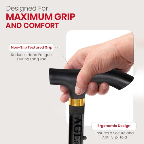 AGEasy (Max Group) Foldable Walking Stick|Enhanced Stability for Mobility Challenges | Adjustable, Anti-Slip, Ergonomic Grip | Supports Good Posture, Durable Material, Versatile Aid (Black) - Image 3