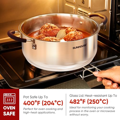 SUNHOUSE - 5.5 Quart Steamer Pots With Lid 2-Tier Multipurpose Stainless Steel Steaming Pot Cookware With Handle For Vegetable, Dumpling, Sauce, Food - Triple Bottom, Measurement Line - Image 3