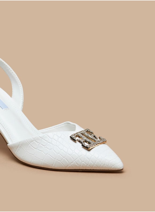 ELLE - Women's Logo Detail Slingback Pumps with Stiletto Heels - Image 1