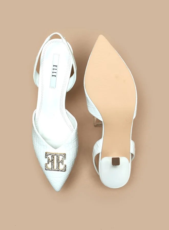 ELLE Women's Logo Detail Slingback Pumps with Stiletto Heels