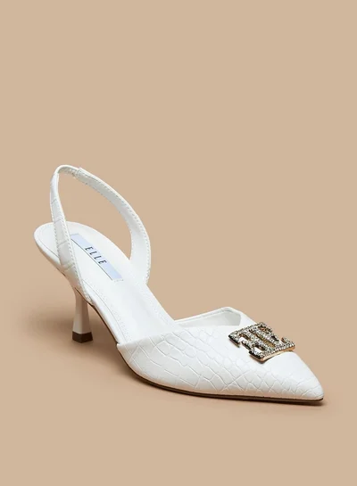 ELLE Women's Logo Detail Slingback Pumps with Stiletto Heels