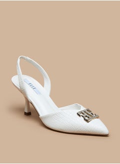 Women's Logo Detail Slingback Pumps with Stiletto Heels