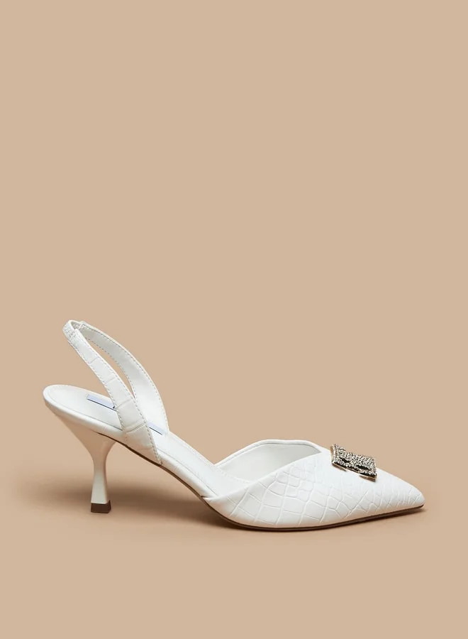 ELLE Women's Logo Detail Slingback Pumps with Stiletto Heels