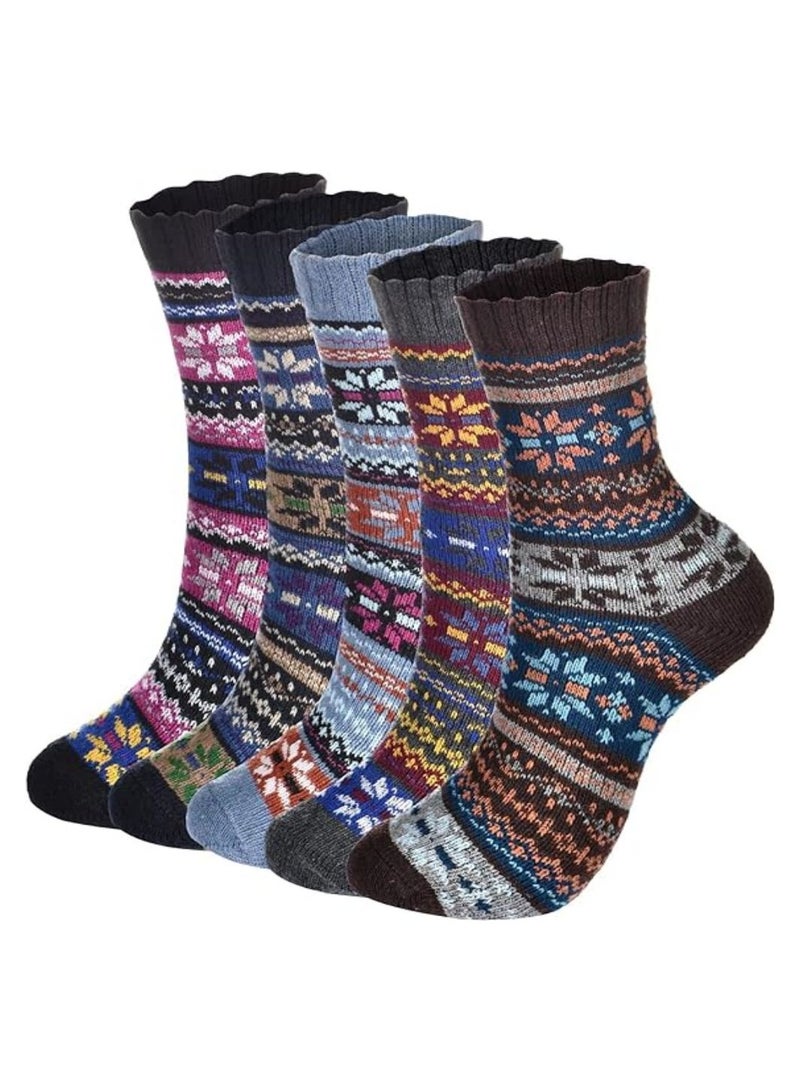 SYOSI 5 Pairs Vintage Winter Wool Socks for Women/Men, Soft Cozy Knit Wool Socks Thick Knit Boot Socks Cozy Socks Woolen Boot Socks Cozy Vintage Wool Socks Stylish and Cozy Wool Socks Warm Wool Socks - Image 1