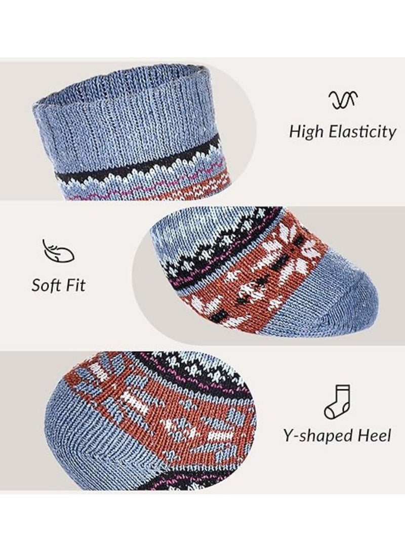 SYOSI 5 Pairs Vintage Winter Wool Socks for Women/Men, Soft Cozy Knit Wool Socks Thick Knit Boot Socks Cozy Socks Woolen Boot Socks Cozy Vintage Wool Socks Stylish and Cozy Wool Socks Warm Wool Socks - Image 3