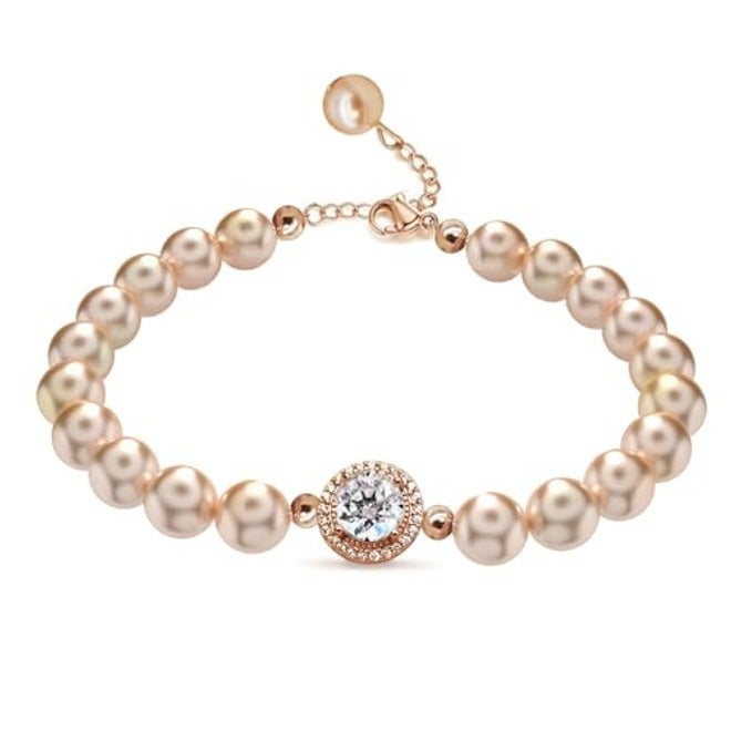 2CT Moissanite Pearl Bracelet for Women | 18K Gold Plated | Adjustable Freshwater Pearl Tennis Bracelet