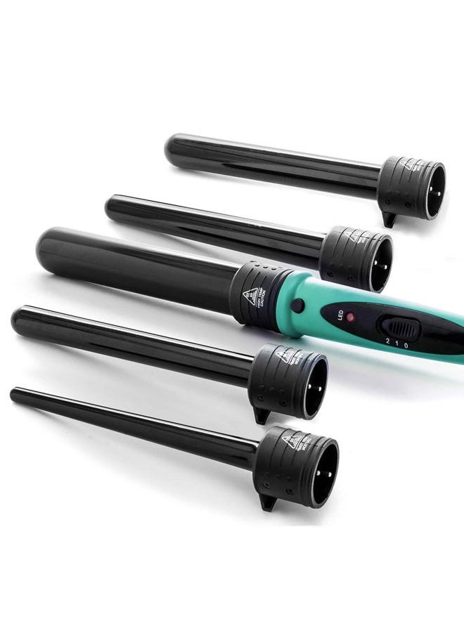 Marquee Beauty - Marquee Beauty Professional Salon 8 Piece Flat And Curling Iron Set, 5 Interchangeable Ceramic Tourmaline Barrels, Heat Protectant Glove (Black) - Image 1