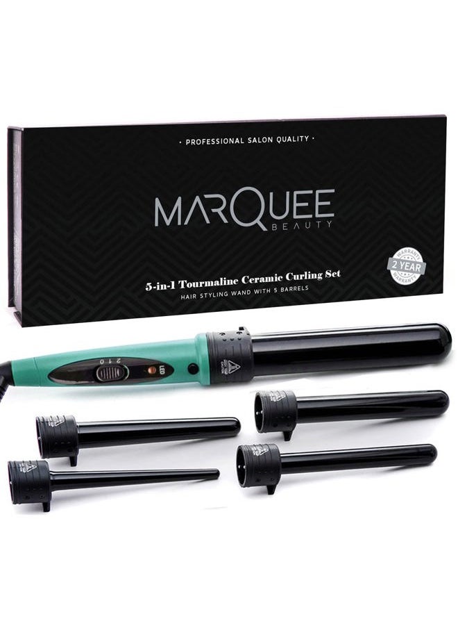 Marquee Beauty - Marquee Beauty Professional Salon 8 Piece Flat And Curling Iron Set, 5 Interchangeable Ceramic Tourmaline Barrels, Heat Protectant Glove (Black) - Image 1