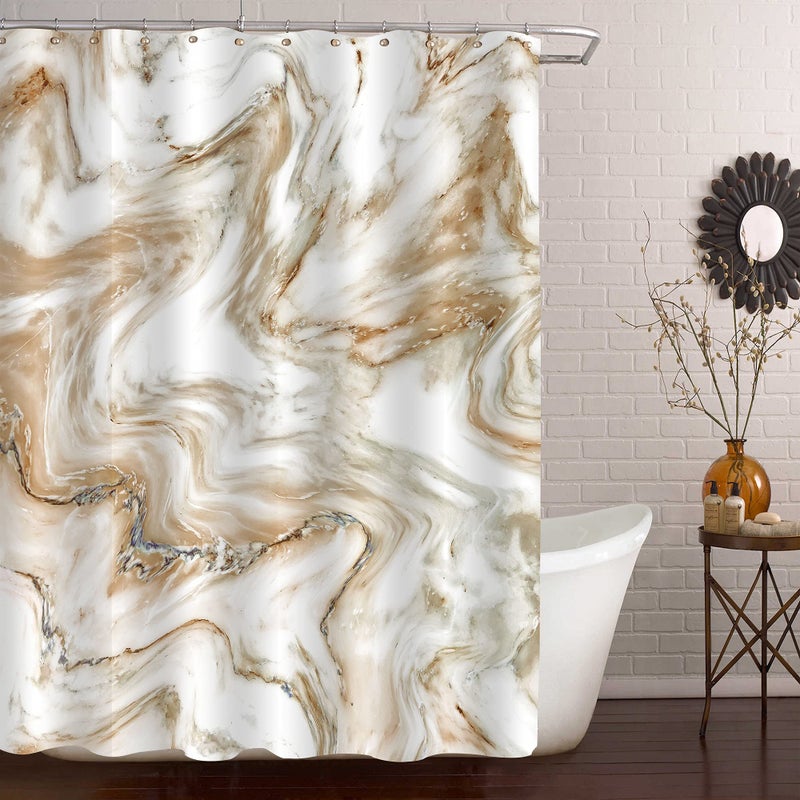 MitoVilla Brown Marble Shower Curtain 72 x 78 Abstract Modern Long Shower Curtain Set with Hooks Shower Curtain for Bathroom Decor Washable Fabric Shower Curtain for Standard Bathtub