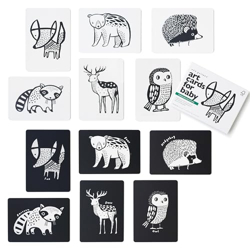 Wee Gallery Art Cards for Baby Durable High Contrast Black and White Animal Flashcards for Newborns Brain Development Sensory Toys Tummy Time Essentials for Infant and Toddler Woodland Animals - Image 1