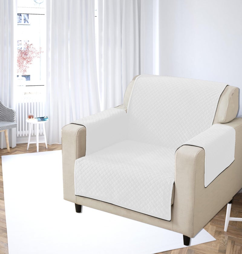 KINGLY Velvet Quilted Universal Elastic Sofa Cover Non-Slip Sofa Protector 5 Seater Armchair Cover with Machine Washable Adjustable Elastic Straps (3+1+1 Seater) (White) - Image 4