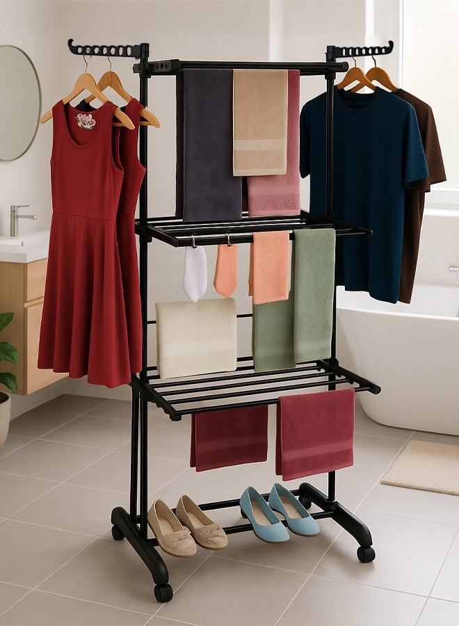 Taimi Foldable 3 Tier Clothes Drying Rack for Laundry Rolling - Image 1