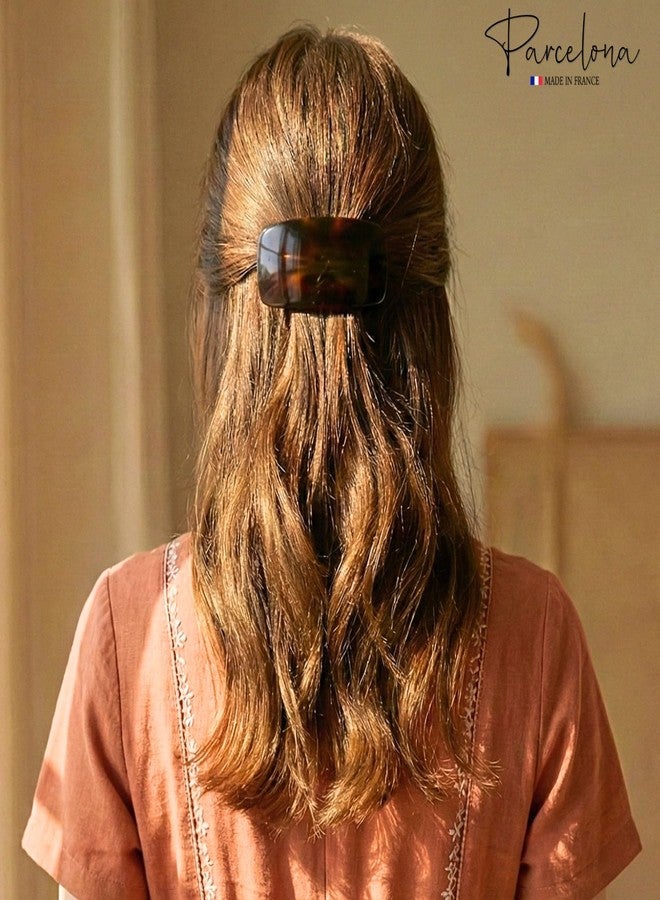 Parcelona French Classic Small Rectangular Barrette for Fine & Thin Hair 2.5 Inch Curved Acetate Hair Clip for Women Tortoise Shell Rubberized Clasp Hair Accessory - Image 2