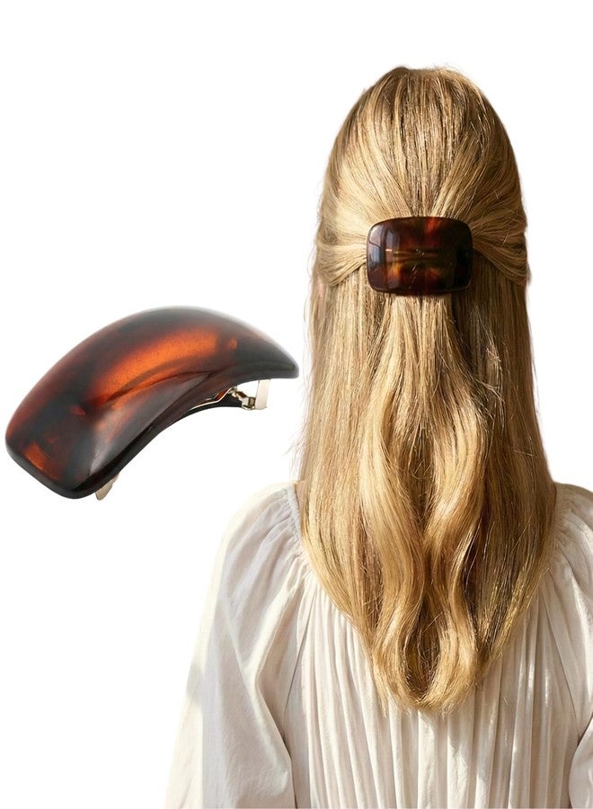 Parcelona French Classic Small Rectangular Barrette for Fine & Thin Hair 2.5 Inch Curved Acetate Hair Clip for Women Tortoise Shell Rubberized Clasp Hair Accessory - Image 1
