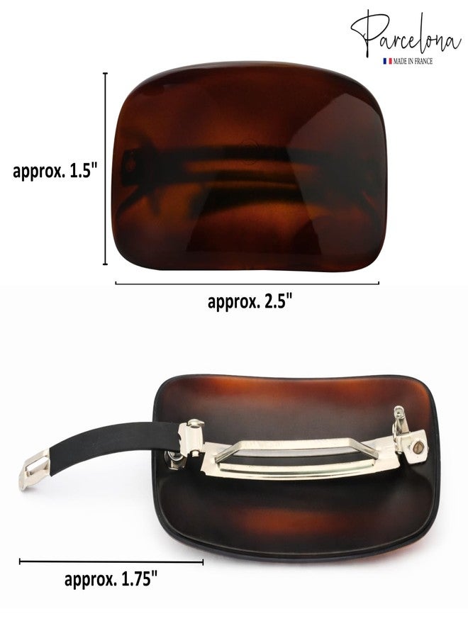 Parcelona French Classic Small Rectangular Barrette for Fine & Thin Hair 2.5 Inch Curved Acetate Hair Clip for Women Tortoise Shell Rubberized Clasp Hair Accessory - Image 4